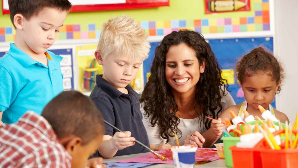 teacher with children