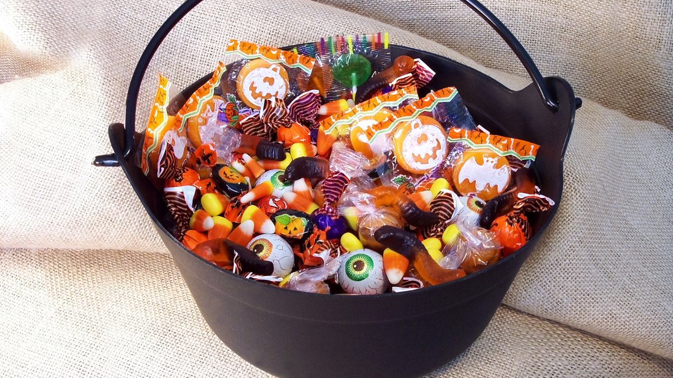 Halloween treats in a bowl.