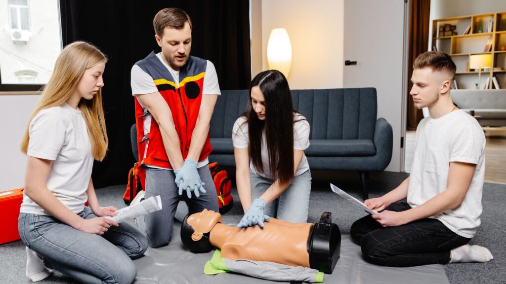 group of students in a first aid and CPR course