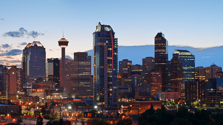 A scenic view of night in Calgary