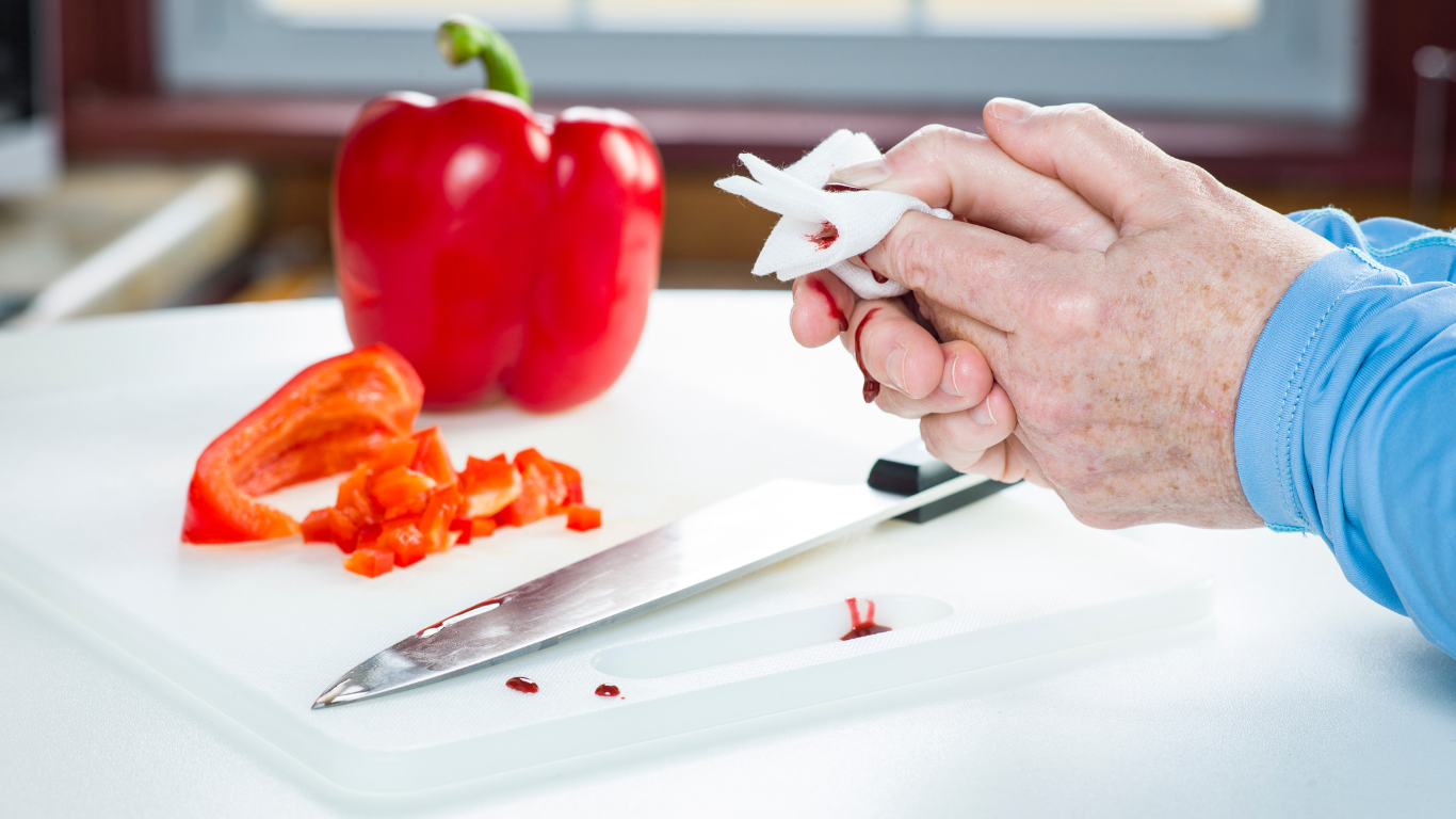 A knife cut when chopping bell peppers