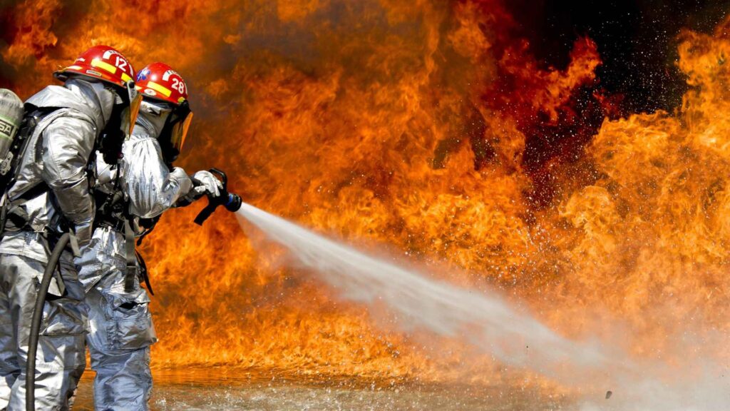 Fire fighters putting down a fire in Los Angeles